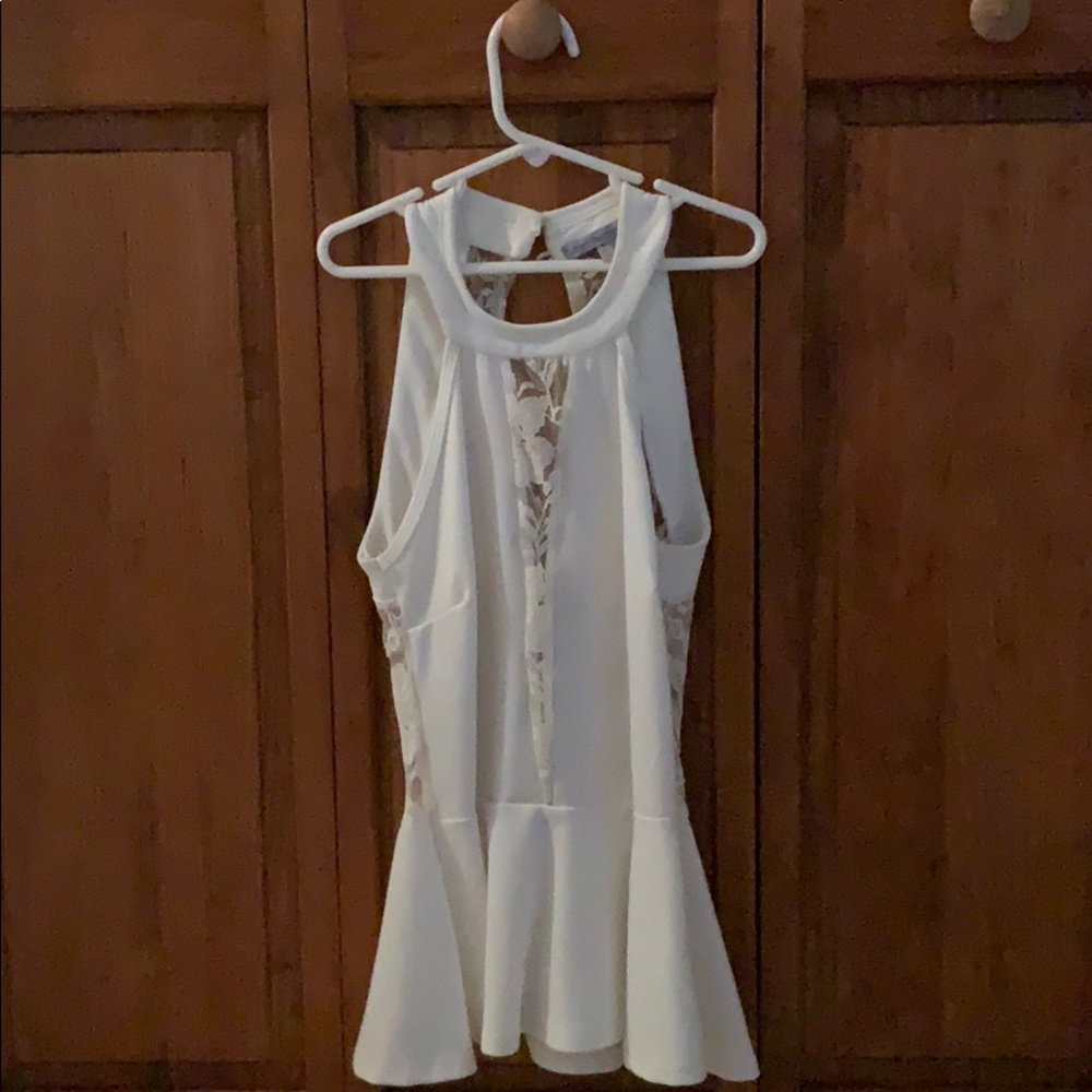 White Lace Embellished Peplum Top